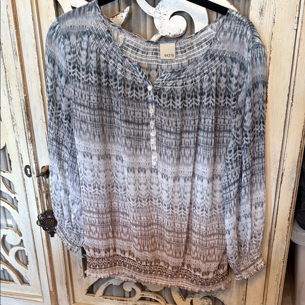 Ecru Women's Blue, grey  and Brown Ombre silk Blouse